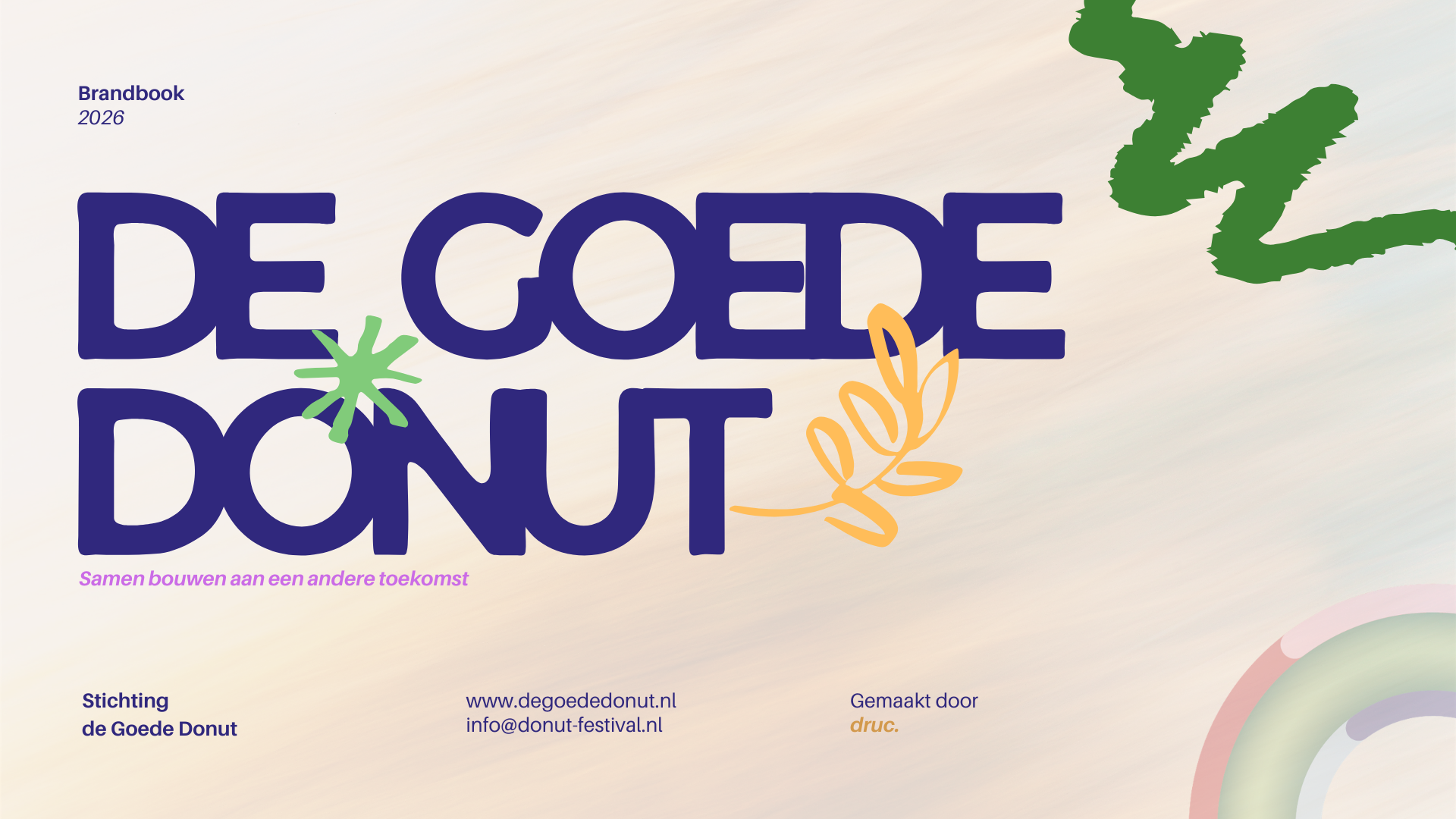Omslag van het brandbook voor Stichting De Goede Donut met de nieuwe kleurrijke identiteit